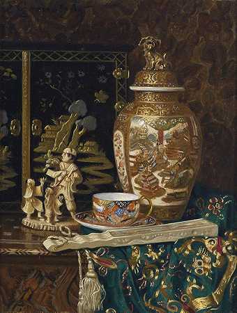 中国装饰的静物画`Stillleben Mit Chinesischen Ziergegenständen by Ernst Czernotzky
