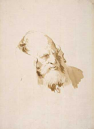 一个戴着高领的男人的头`Head of a Man Wearing a High Collar (1696–1770) by Giovanni Battista Tiepolo