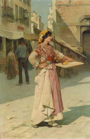 威尼斯卖家`Venezianische Verkäuferin by Giuseppe Barison