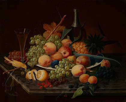 水果静物画`Still Life with Fruit (c. 1860) by Severin Roesen