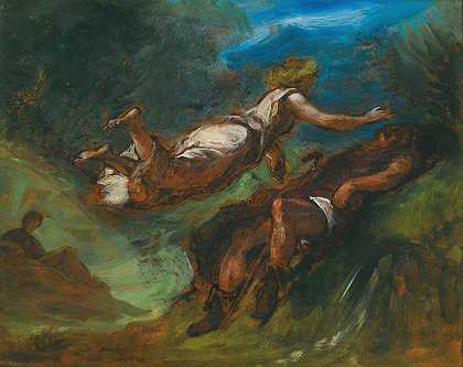 赫西奥德和缪斯女神`Hésiode Et La Muse by Eugène Delacroix
