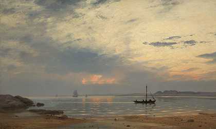 鲸鱼之夜`Evening at Hvaler (1879) by Amaldus Nielsen
