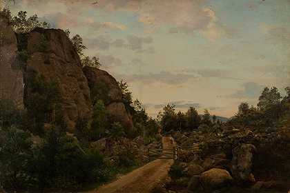 冰冻的小路，曼达尔。`Frøislandsveien, Mandal (1862) by Amaldus Nielsen