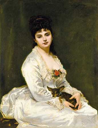 亨利·福基尔夫人的肖像`Portrait Of Mrs Henri Fouquier (1876) by Carolus-Duran