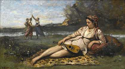 斯巴达的年轻妇女`Young Women of Sparta (Jeunes filles de Sparte) by Jean-Baptiste-Camille Corot
