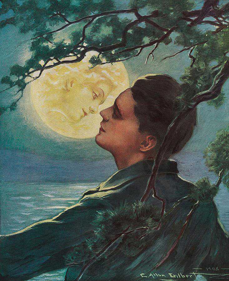 月亮上的女孩`The Girl in the Moon by Charles Allan Gilbert