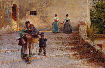 一个可怜的意大利女人带着她的孩子`En fattig italienerinde med sine børn (1890) by Kristian Zahrtmann