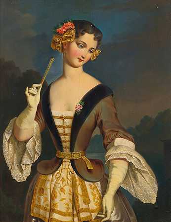 半身女性肖像`Portrait Of A Woman, Half~Length (Circa 1830) by French School