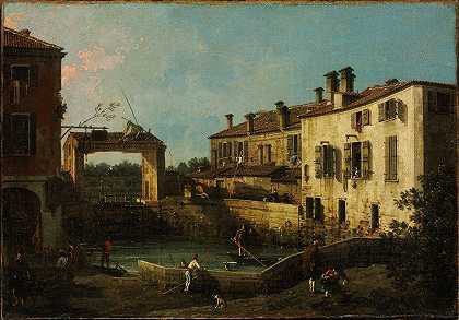 多洛附近的船闸`Lock near Dolo by Canaletto