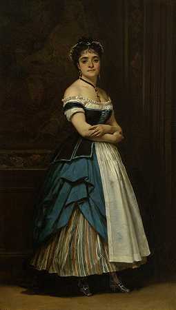 黛娜·费利克斯（梅兰妮·埃米利娅，DITE），瑞秋的妹妹，穿着索布雷特服装`Dinah Félix (Mélanie Emilia, dite), sœur de Rachel, en costume de soubrette (1865) by Eugène Giraud