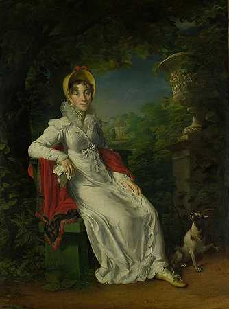 西西里岛的卡罗莱纳·费迪南达·路易莎（1798-1870）。查尔斯·费迪南德（Charles Ferdinand）的妻子贝里公爵（Duc de Berry）在布洛涅（Bois de Boulogne，巴黎附近）的巴加泰尔公园`Carolina Ferdinanda Louisa of Sicily (1798~1870). Wife of Charles Ferdinand, Duc de Berry, in the Park of Bagatelle in the Bois de Boulogne (near Paris) (1820 ~ 1837) by François Gérard