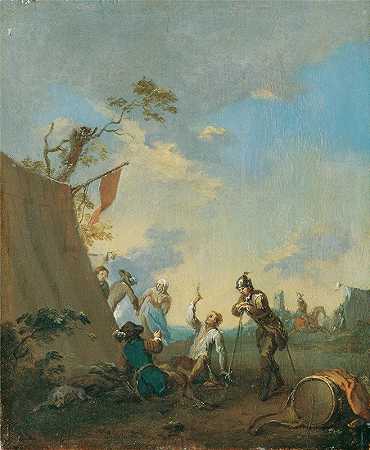 营地里的士兵`Soldaten im Zeltlager (1760) by Norbert Joseph Carl Grund