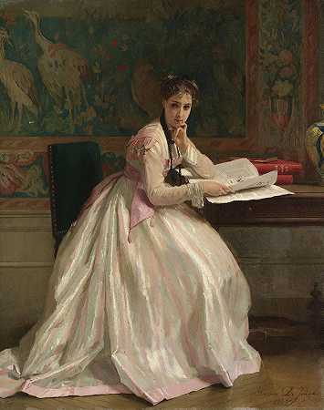 分心的时刻`A Moment Of Distraction (1868) by Gustave Léonard de Jonghe