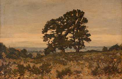 森林边缘的两棵树`Deux arbres en lisière de forêt (19th Century) by Henri-Joseph Harpignies