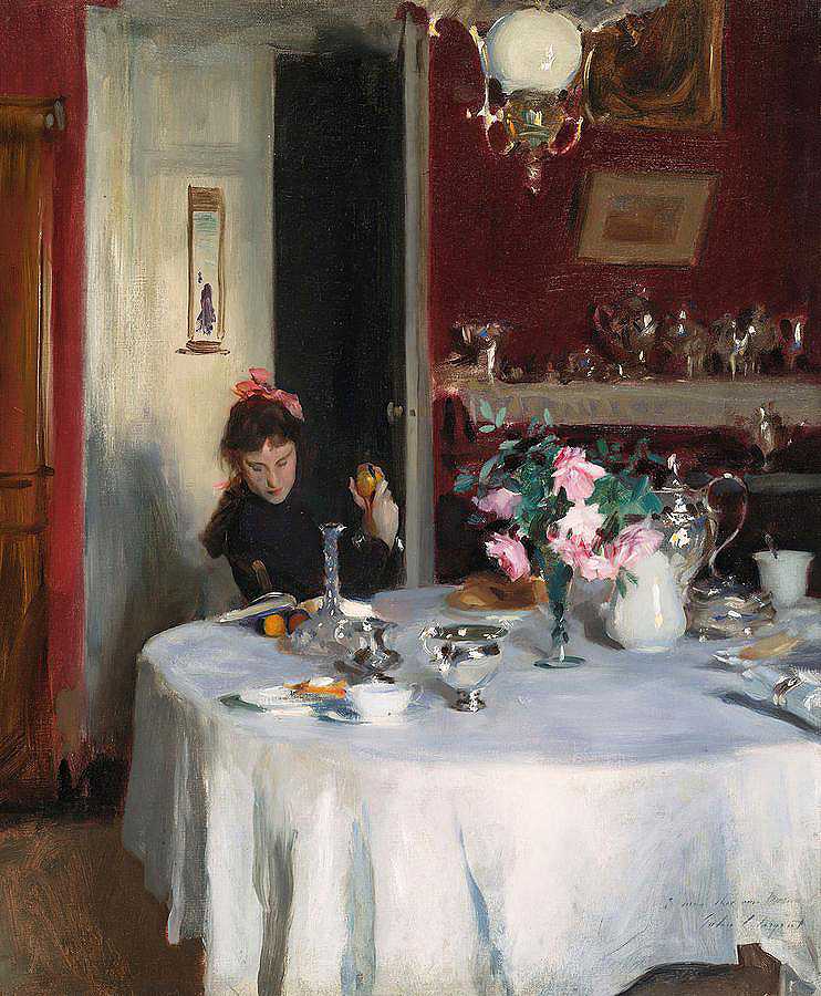 早餐桌`The Breakfast Table by John Singer Sargent