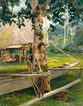 萨摩亚法加拉湾的陶波或官方圣母法塞肖像`Portrait of Faase, the Taupo or Official Virgin of Fagaloa Bay, Samoa by John La Farge