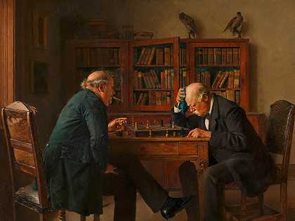 棋手们`The Chess Players (1889) by Isidor Kaufmann