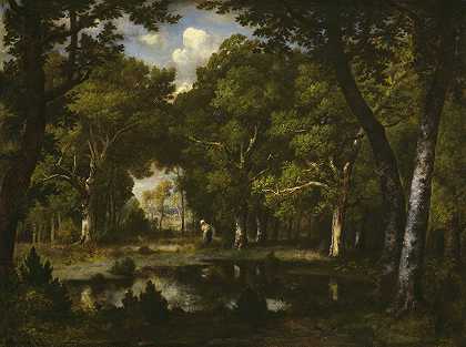 树林中的池塘`Pond in the Woods (1862) by Narcisse-Virgile Diaz de La Peña