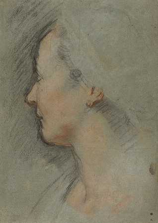 女人的头`Head of a Woman (c. 1584) by Federico Barocci