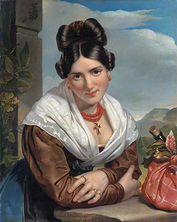 休息的女孩`Girl Resting (1827) by Jan Adam Kruseman