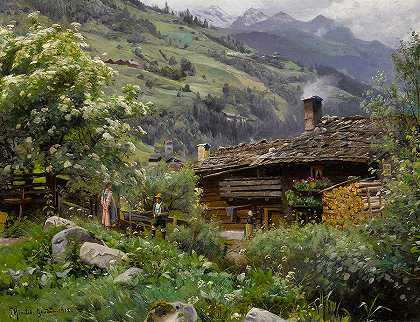 加斯坦的小屋`A Cottage in Gastein by Peder Mork Monsted