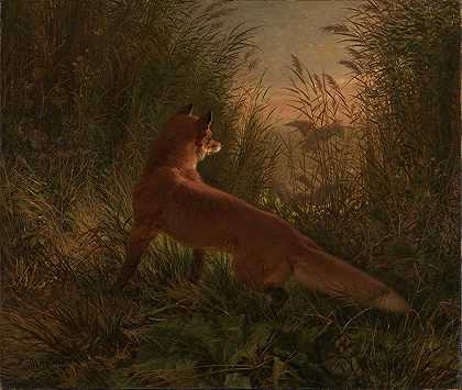狐狸`A Fox (1868) by Siegwald Dahl