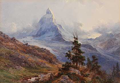 马特宏峰景观`View of the Matterhorn (1888) by Edward Theodore Compton