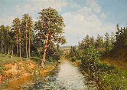 夏季林地景观`Summer Woodland Scene by Semyon Fedorov