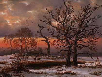 丹麦冬季景观与多尔曼`Danish Winter Landscape with Dolman by J C Dahl