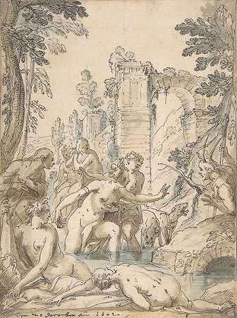 黛安娜和阿克泰翁`Diana and Actaeon (1580–1604) by Georg Pecham