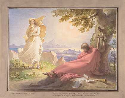 塔索沉思之美`Tasso Contemplating Beauty (1823) by Tommaso Minardi