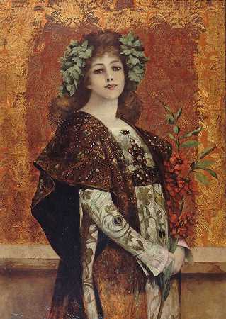 Sarah Bernhardt肖像（1844-1923），in吉斯蒙达`Portrait de Sarah Bernhardt (1844~1923), dans ;Gismonda (1896) by Théobald Chartran