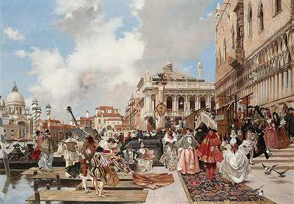 威尼斯狂欢节`The Carnival, Venice by François Flameng