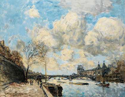 巴黎塞纳河和卢浮宫`Paris The Seine River And The Louvre (1881) by Frank Myers Boggs