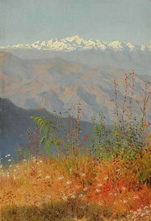 喜马拉雅山的日落`Sunset In The Himalayas (1879) by Vasily Vasilevich Vereshchagin