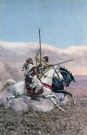 两名阿拉伯骑手`Two Arab Horsemen by Giulo Rosati