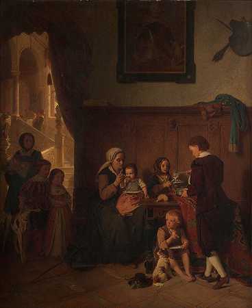 为贫困家庭服务`Bewirtung einer armen Familie (1859) by August Friedrich Siegert