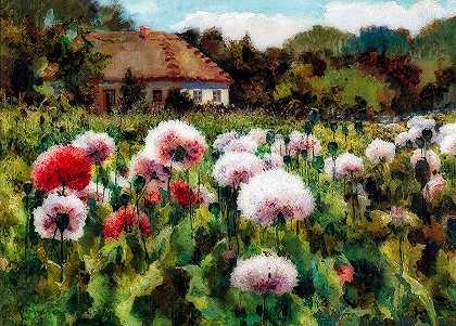 开满罂粟花的花园`Blossoming Garden with Poppies by Mikhail Berkos