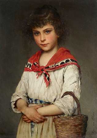 那不勒斯女孩`A Neapolitan Girl by Eugen von Blaas