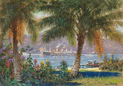 轮船驶离牙买加`The Steamer Relicance off Jamaica by Hans Bohrdt