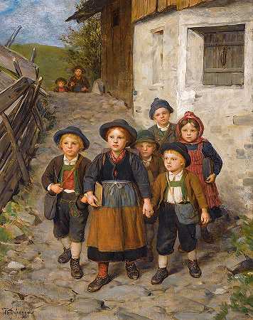 上学`Going to School by Franz von Defregger