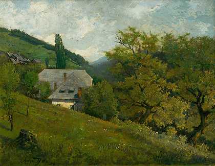 克雷姆尼察附近的景观`Landscape near Kremnica (1894) by Vojtech Angyal