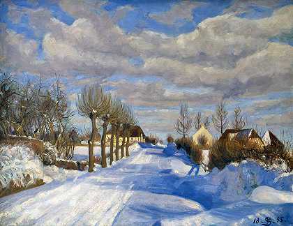阳光下白雪覆盖的公路`Snow-Covered Highroad in the Sunshine by Fritz Syberg