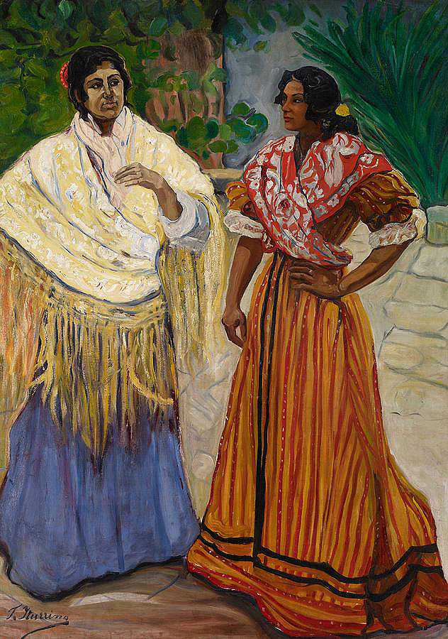 两个吉普赛人`Two Gypsies by Francisco Iturrino