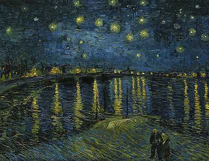 罗纳河上的星夜`Starry Night on the Rhone by Vincent van Gogh