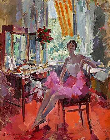 1924年芭蕾舞女演员维拉·特雷菲洛娃的肖像`Portrait of the Ballerina Vera Trefilova 1924 by Konstantin Korovin
