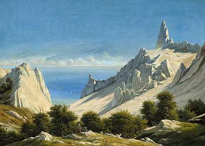 夏季尖塔、摩门教悬崖的景观`View of Summer Spires, the Cliffs of Mon by George Emil Libert