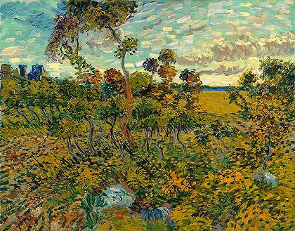 蒙马约日落`Sunset at Montmajour by Vincent van Gogh
