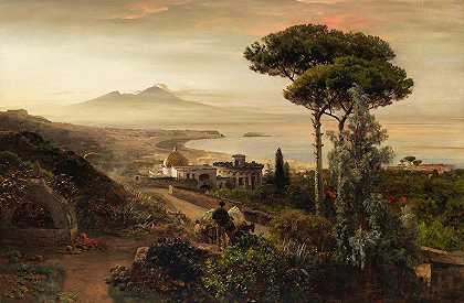 维苏威火山景观`View of the Vesuvius by Oswald Achenbach