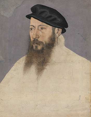 一个戴着黑色贝雷帽的男人的肖像`Bildnis eines Mannes mit schwarzem Barett by Hans Hug Kluber